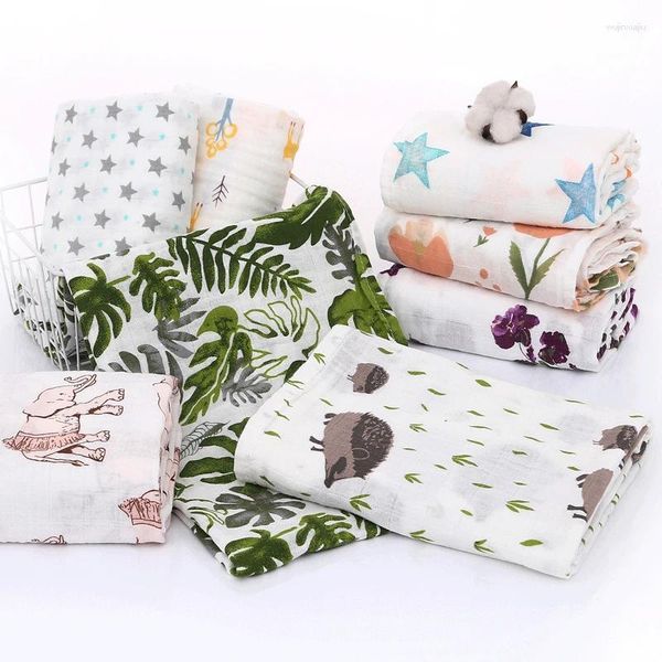 Couvertures Born Plantes Motif 120 110 cm Mousseline Swaddle Coton 2 Couches Bébé Serviette De Bain Couverture Wrap Literie