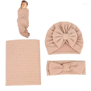 Couvertures Né Recevant Couverture Genre Neutre Infantile Set Swaddling Berceau Poussette Couette avec chapeau et bande de cheveux Idéal