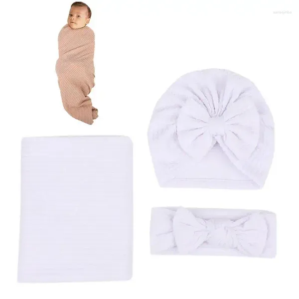 Couvertures de réception pour bébé garçon, ensemble de swaddle, bandeau, couleur unie, bébé