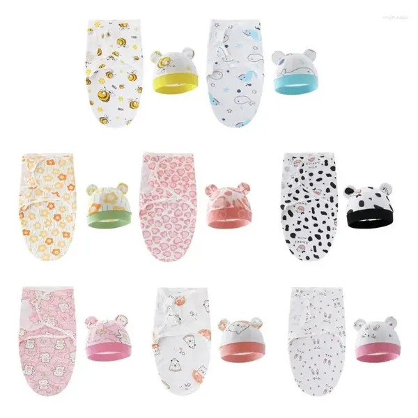 Couvertures Born Swaddle Couverture Chapeau pour bébé Garçons Fille 0-6M Respirant Sac de sommeil pour bébé Haute Absorbant Coton Wrap