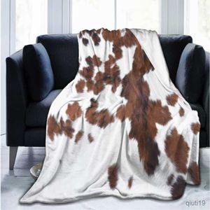 Couvertures Couverture d'impression de fourrure de vache brune couvertures de jet d'impression de vache douce couverture polaire couverture de motif de vache pour canapé couverture animale R230824