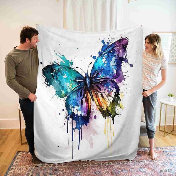 Couvertures Papillon Flanelle Jeter Couverture Aquarelle Peinture Lune Couverture pour Voiture Lit Canapé Canapé Décoration Léger Doux Fille Cadeau R230824