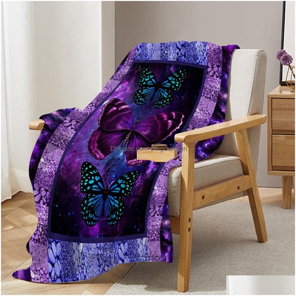 COUVERSES BUTTERFLY Thoul Couverture Purple et Blue Design pour les enfants Adts Cyy Couch Sofa Lit Salon 230923 Drop Livrot Home Garden Dhica