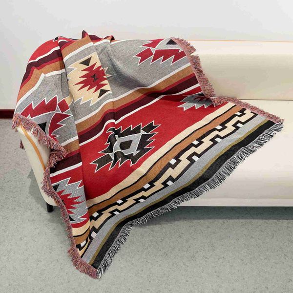 Couvertures Camping couverture extérieure bohême indien Tribal Style jeter couverture canapé couverture décorative nordique voyage géométrie tricoté tapis tapis HKD230922