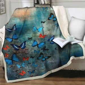 Couvertures Dessin animé coloré papillon imprimé Sherpa couverture épaissir doux flanelle canapé literie couvre-lit housse de couette maison Textiles254N