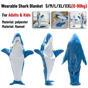 Couvertures Cartoon Shark Pyjamas Combishort Enfants Parents À Capuchon Chaud Flanelle Couverture Pyjamas Homesuit Drôle Homewear Pour Soirée Pyjama 230920