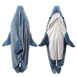 Couvertures Dessin animé requin sac de couchage pyjamas bureau sieste requin couverture Karakal haute qualité tissu sirène châle couverture pour enfants adultes 230914