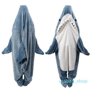 Mantas Saco de dormir de tiburón de dibujos animados Pijamas Oficina Siesta Manta de tiburón Karakal Tela de alta calidad Manta de chal de sirena para niños Adultos GA