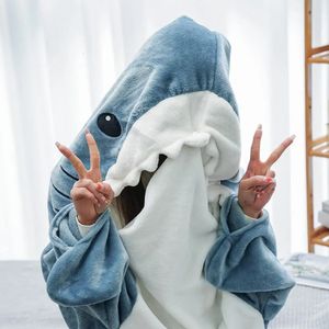Dekens cartoon haaien slaapzak pyjama's kantoor dak deken hoogwaardige stof sjaal voor kinderen volwassen manta tiburon 231123