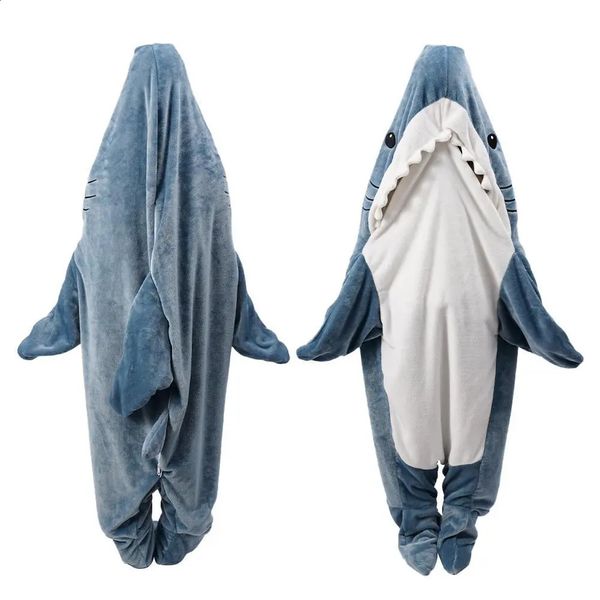 Couvertures Dessin animé requin sac de couchage pyjamas bureau sieste requin couverture Karakal haute qualité tissu sirène châle couverture pour enfants adultes 231116