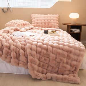 Dekens chanasya ruches luxueuze zachte faux bont gooi deken fuzzy pluche met omkeerbare nink deken voor sofa bed home decor 230320
