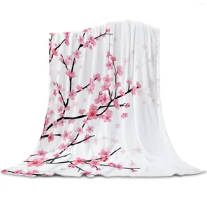 Couvertures Cherry Blossom Plum Branche rose Blanc Flanelle Blanche Couvrette canapé Lit Summer Summer Travel Camping Cadeaux pour les filles et les femmes