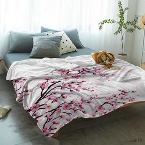Dekens Cherry Blossom Plum Branch Pink Witte zachte deken voor bedbank Zomer grote reisworp beddekte dekens tapijt R230819