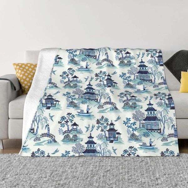 Couvertures chinoises flanelle chinoise Chinoiserie bleu confortable couvre-lit enlece