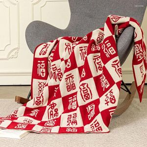 Dekens Chinese stijl fu personage gebreide deken deksel vakantie cadeau lente herfst bank kantoor dutje bedden sprei slaapkamer bed