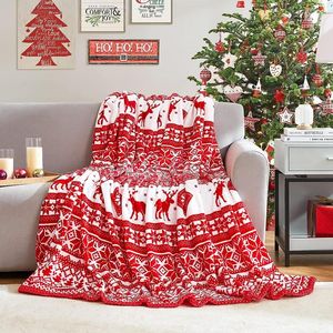 Couvertures Couverture polaire de Noël Couverture de renne de neige Décoration de maison de vacances rouge pour canapé-lit