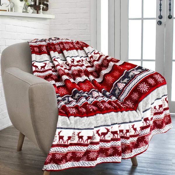 Couvertures Noël renne flocons de neige couverture polaire en peluche couvertures doux confortable chaud couvre-lit châle lit canapé flanelle impression couverture 231216