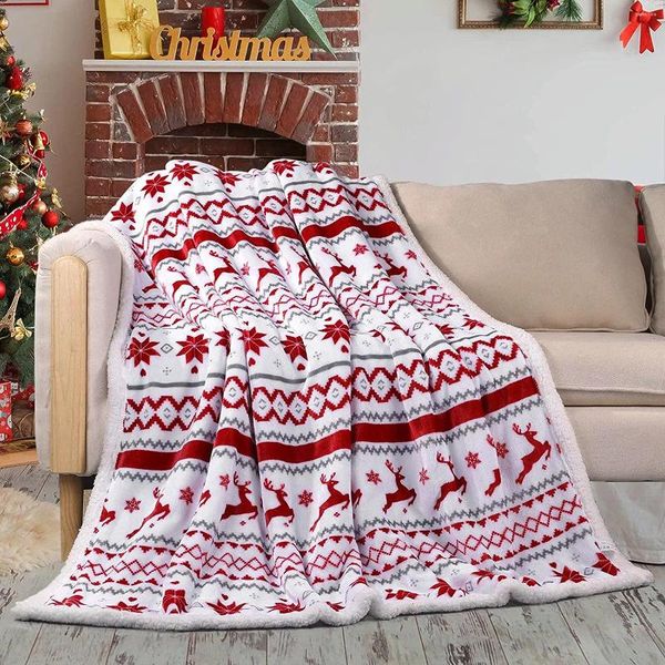 Couvertures de Noël Sherpa Fleece Throw Couverture Fuzzy Plaid Cosy Fluffy Throws pour canapé doux Twin Red Literie Canapé Flanelle Peluche