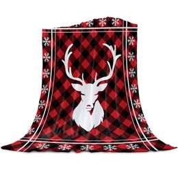 Couvertures de Noël Flocon de neige Elk Plaid rouge Couverture pour canapé Décoration Couvre-lit Portable Microfibre Flanelle