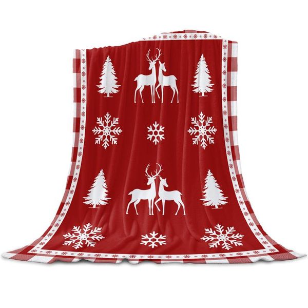 Couvertures de Noël Flocon de neige Elk Plaid rouge Couverture pour lits Microfibre Flanelle Canapé chaud Literie Couvre-lit Cadeaux