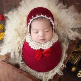 Couvertures thème de Noël Born Pographie Vêtements Cotumes bébé fille Red Elastic Wraps Smoulling Santa Po Clothes Sets 3pcs