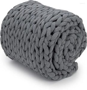 Couvertures Couverture en tricot épais - Jet de refroidissement respirant fait à la main pour le sommeil Lavable en machine Design de décor élégant