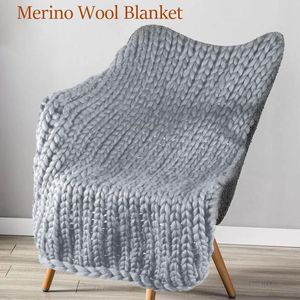 Mantas Chunky Merino Lana Manta Suave Cálido Grande Hecho a mano Punto Grueso Lana Invierno Tiro a cuadros para el sofá de la cama