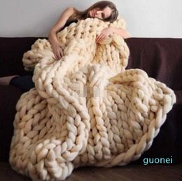 Cobertores Chunky Merino Lã Cobertor Grosso Fio Grande Roving Cobertor de Malha Inverno Quente Cobertores Sofá Cama