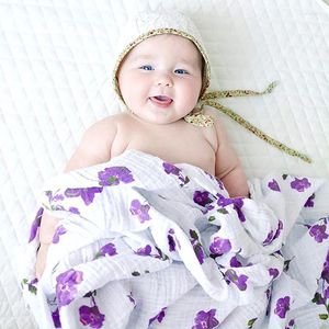 Couvertures Classique Violet Fleur Coton Mousseline Bébé Couverture Swaddle Wrap Pour Né Mieux Doux Bébés Literie Serviette De Bain