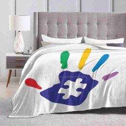 Couvertures colorées autistique Hand Creative Design Light Thin Sold Flannel Couverture Aspergers Aspergers Sensibilisation Aspie Statement Support