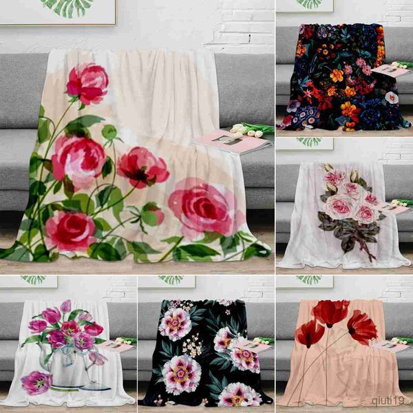 Mantas Flores de colores Manta de franela Manta con tema romántico de rosa roja Regalo del día de San Valentín para niña Mujer Rey Tamaño completo R230824