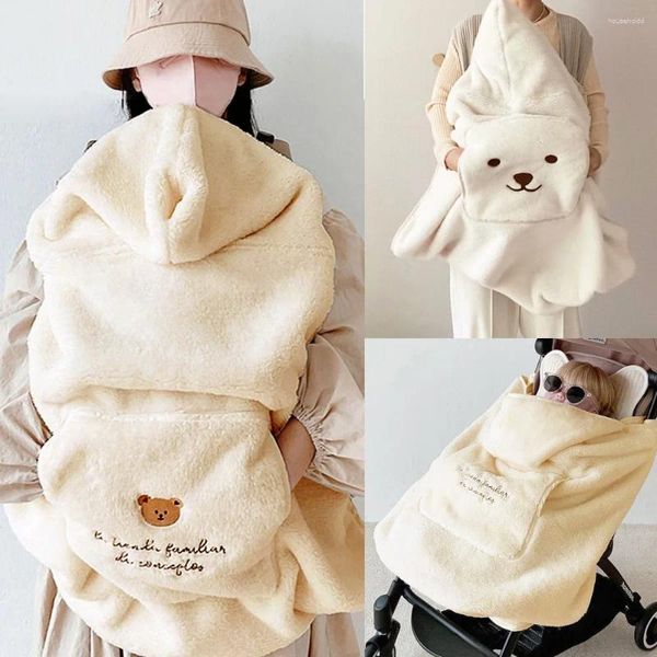 Mantas Coral Fleece Born Manta para cochecito de bebé Sling Cover Bear Bunny Otoño Invierno Swaddle Wrap Infantil Dormir Edredón