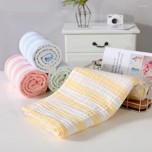 Couvertures Coton Bébé Couverture Né Swaddle Enfants Serviette De Bain Fil Teint Couleur Bande Couches Classe 6 Couche Gaze Peignée Douce