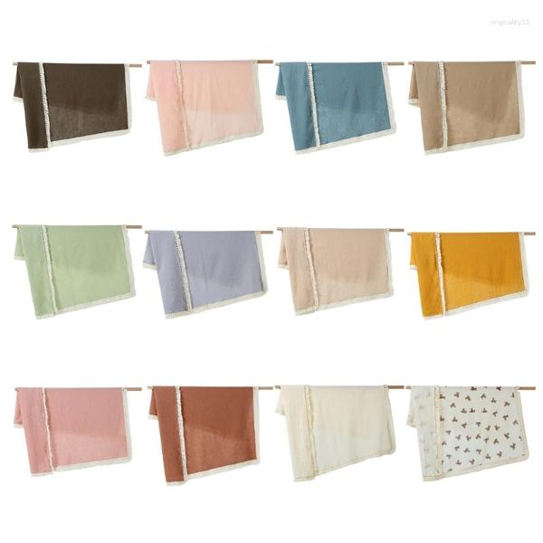 Couvertures Couverture de bébé en coton avec pompon recevant une frange Swaddle Nursery Decor- Throw Nursing