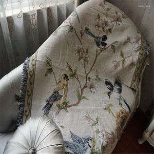 Mantas Manta de algodón Estilo americano Flor Pájaro AB Tiro lateral con borla Cama Sofá Silla Cubierta Viaje Portbale Wrap Decoración para el hogar Textil