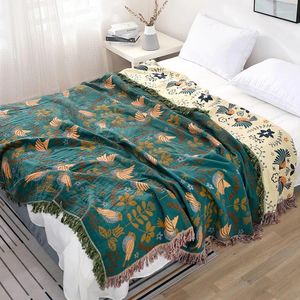 Couvertures en coton Boho bleu vert, couvre-lit chaud pour lit, grande mousseline, couverture d'été, couverture de canapé