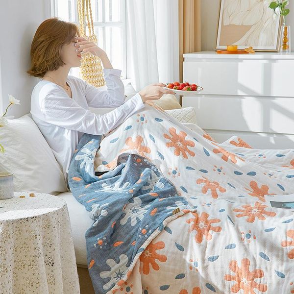 Couvertures coton quatre couches épaisse gaze serviette couverture canapé couverture douce couette printemps et été feuille Boho couvre-lit