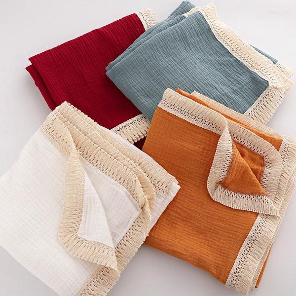 Couvertures en mousseline de coton, serviette de bain en gaze pour bébé, pompon, grande couche, lange d'emmaillotage, accessoires d'alimentation, tapis de jeu pour enfants