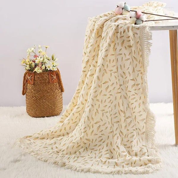 Couvertures d'emmaillotage en mousseline de coton pour bébé né, couverture imprimée avec pompons, pour nourrissons, enfants, poussette, couette de couchage, couverture de lit douce