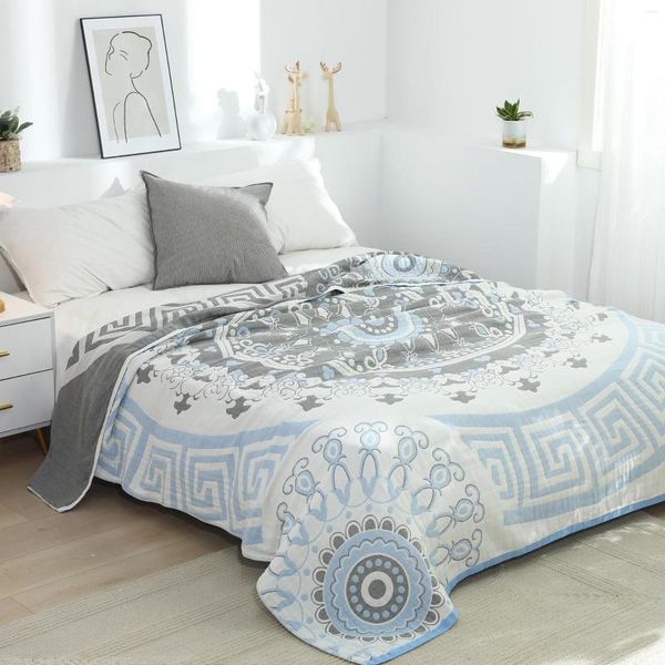 Couvertures coton imprimé bohème couverture couvre-lit pour lit bleu mousseline grand doux été jeter Mantas De Cama Decorativa