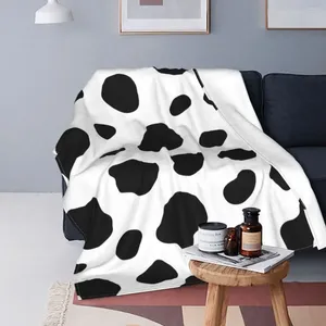 Couvertures Couverture de vache polaire printemps automne mignon noir et blanc respirant doux pour canapé tapis de voyage pièce
