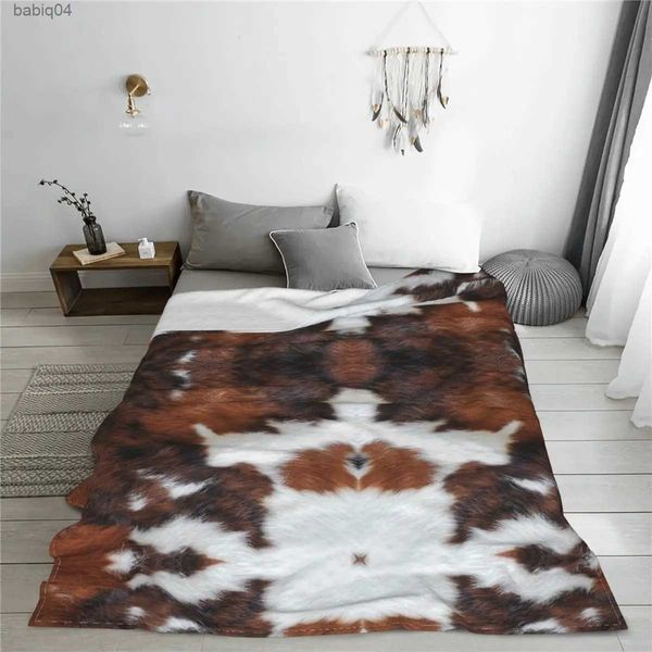 Mantas Piel de vaca Rodeo Manta difusa Piel de animal Textura de cuero Mantas divertidas para sofá Ropa de cama Salón 150 * 130 cm Queen King