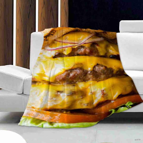 Couvertures Créatif personnalisé Hamburger Pizza viande nourriture couverture doux confortable chaud jeter couvertures en peluche drap de lit couvre-lit canapé R230824