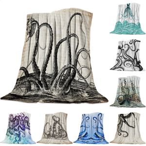 Couvertures Cthulhu poulpe vieux papier flanelle couverture pour lit canapé Portable doux polaire jeter drôle en peluche couvre-lits reine roi taille 231030