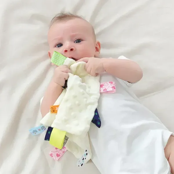 Couvertures personnalisées bébé Tag couverture de sécurité sensorielle apaisante avec des étiquettes de support en pointillés pour garçon fille nom personnalisé