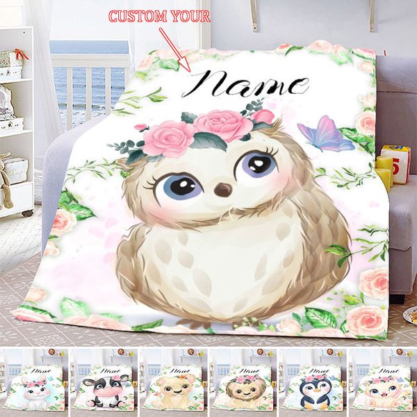 Mantas nombre personalizado manta kawaii bebé niña niño niños mantas personalizadas animal de dibujos animados lindo suave franela tiro manta regalo de cumpleaños 230920