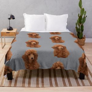 Couvertures mignon adorable caniche rouge chiot couverture flanelle tissu décoratif couette lit plaid