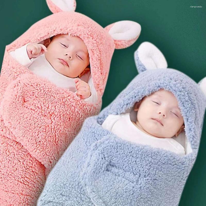 Blankets Cute Born Baby Boys Girls Plush Swaddle Wrap Ultra-Soft Fluffy Coral Velvet Sleeping Bag Soft Bedding Stuff