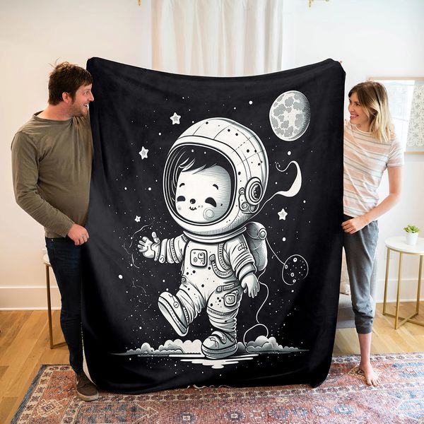 Mantas Lindo dibujos animados niño astronauta manta para dormitorio colcha espacio exterior felpa tiro cálido franela negro colcha regalo para niños 230923