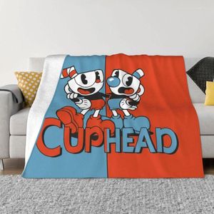 Couvertures mignon Cuphead Mugman canapé polaire jeter couverture chaude flanelle dessin animé jeu pour chambre voiture canapé couvre-lits